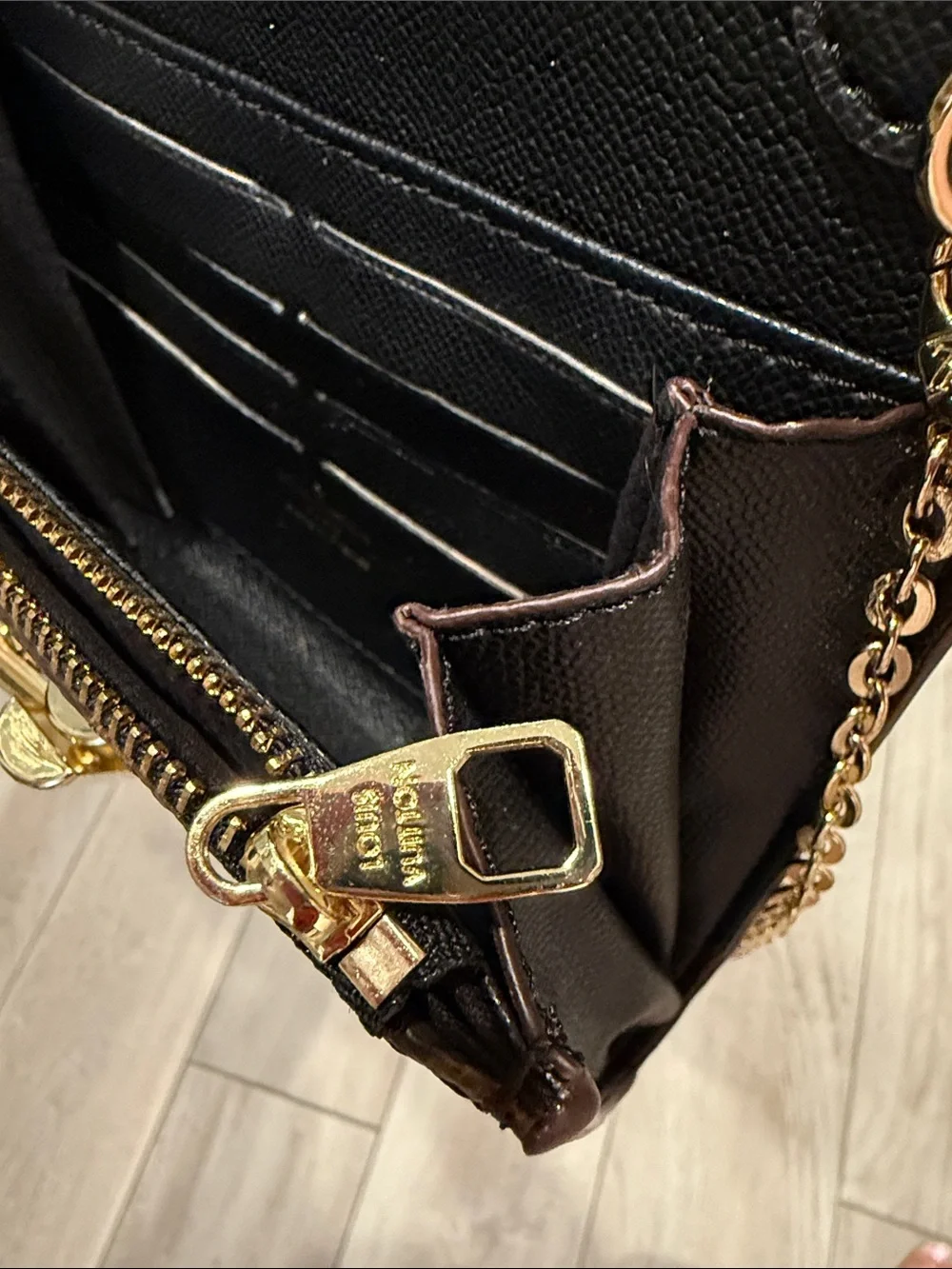 Louis Vuitton Brown Monogram Wallet purse with Gold LV Twist